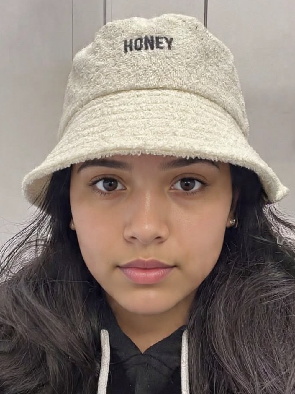 'HONEY' Embroidered Cream Terry Bucket Hat